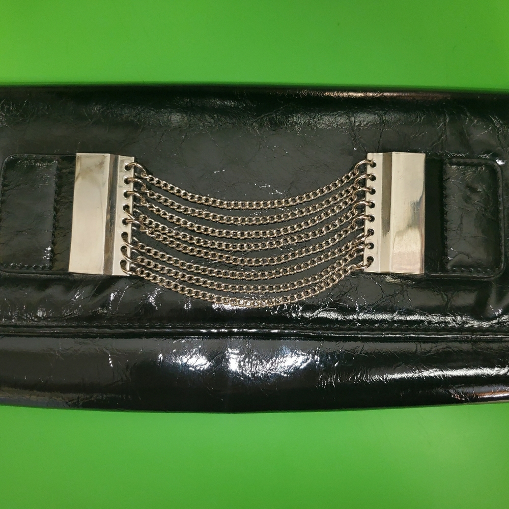 Black pattened leather clutch